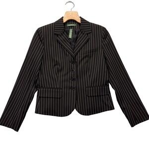 Lauren Ralph Lauren Blazer Womens 10 Black Pinstripe Stretch Lined Suit Jacket